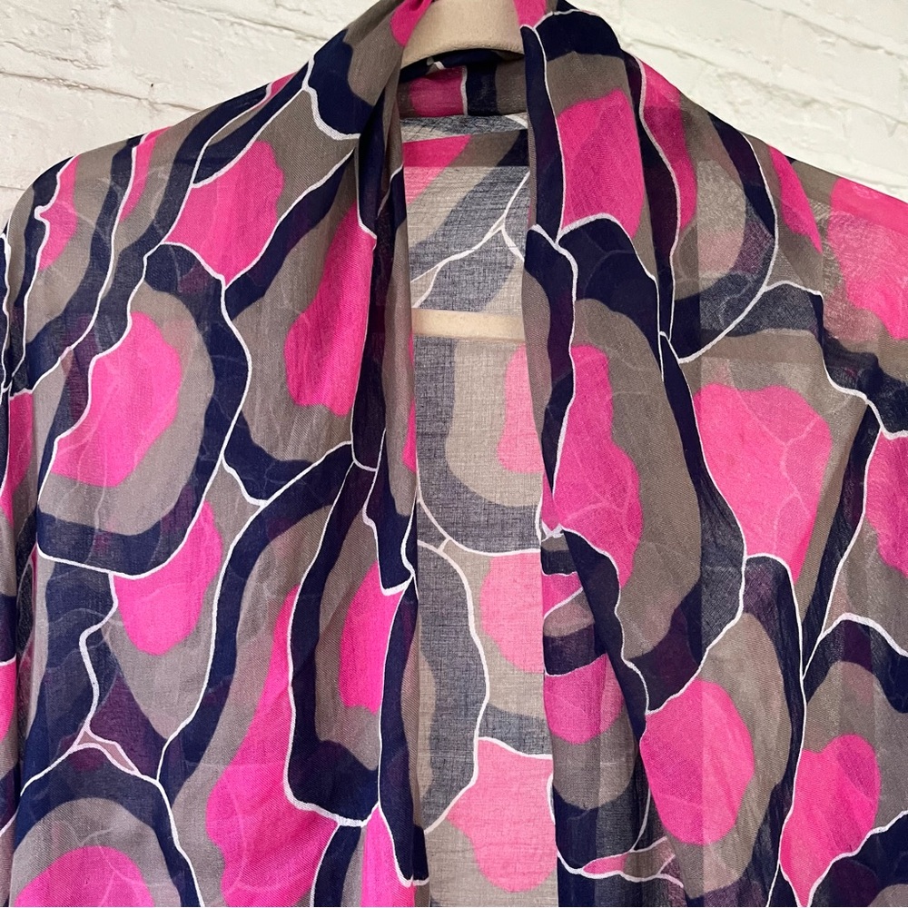 Pink, Navy Blue, Gray, and White Cotton Scarf - Picture 2 of 10